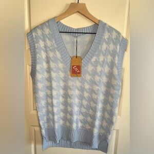 Lily Light Blue and White Houndstooth Knit Vest